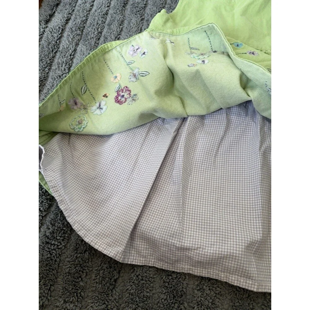 VTG Baby Gap Lime Green Heavy Cotton Denim Dress Floral Embroidered Lined Y2K 2T
